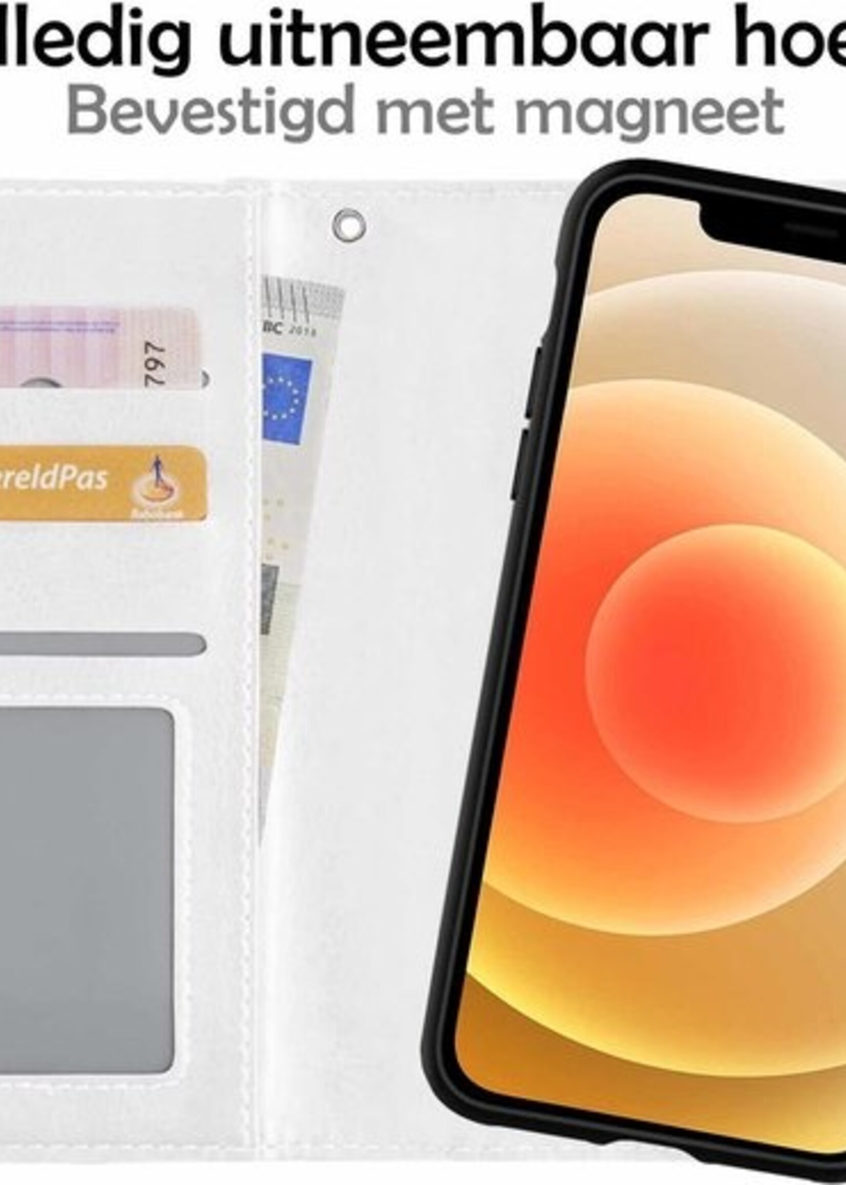 LUQ Hoesje Geschikt voor iPhone 12 Hoesje Case Uitneembare Bookcase 2-in-1 Hoes - Hoes Geschikt voor iPhone 12 Hoes Wallet Case Met Pasjeshouder Hoesje - Wit
