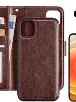 LUQ LUQ iPhone 12 2-in-1 hoesje bookcase afneembaar bruin met screenprotector