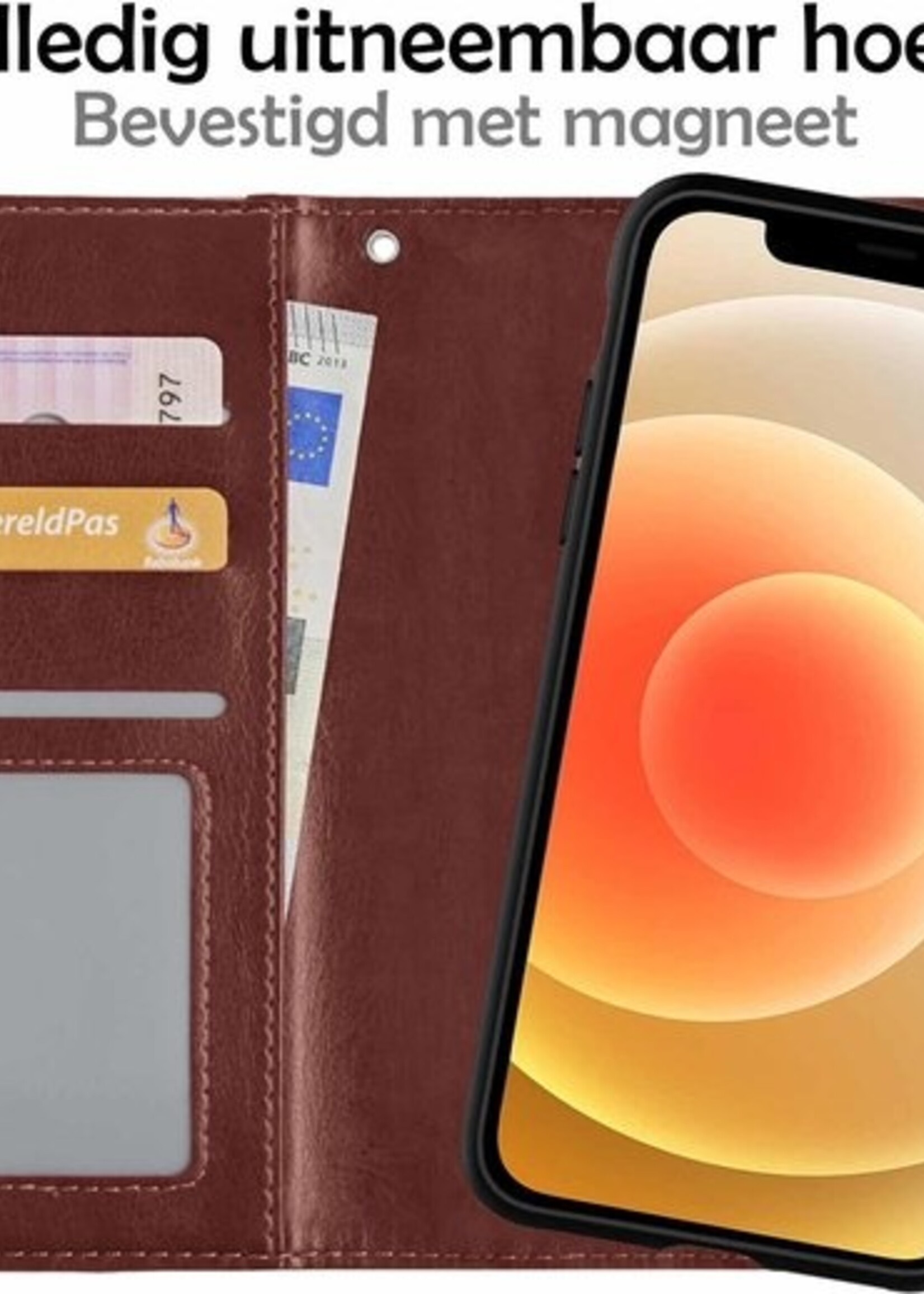 LUQ Hoesje Geschikt voor iPhone 12 Hoesje Case Uitneembare Bookcase 2-in-1 Hoes Met Screenprotector - Hoes Geschikt voor iPhone 12 Hoes Wallet Case Met Pasjeshouder Hoesje - Bruin