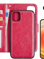 LUQ LUQ iPhone 12 2-in-1 hoesje bookcase afneembaar donkerroze met screenprotector