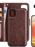 LUQ LUQ iPhone 12 2-in-1 hoesje bookcase afneembaar bruin met 2x screenprotector