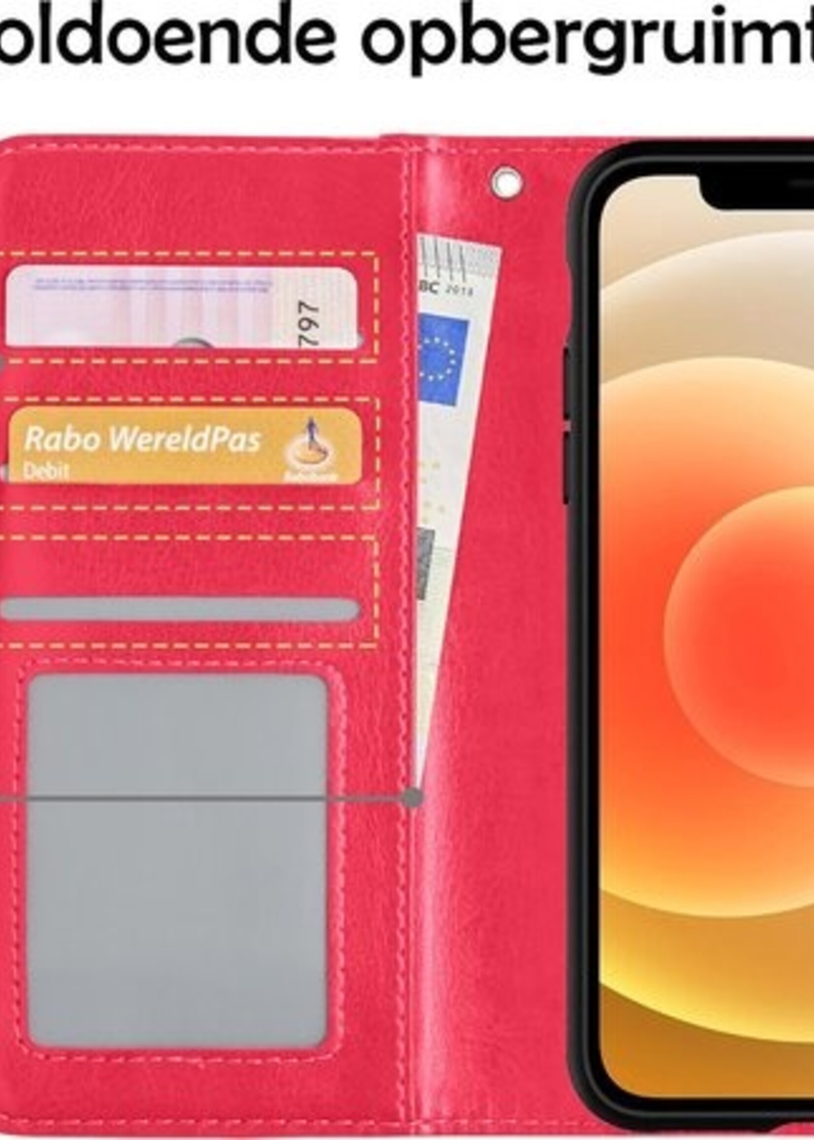 LUQ Hoesje Geschikt voor iPhone 12 Hoesje Case Uitneembare Bookcase 2-in-1 Hoes Met 2x Screenprotector - Hoes Geschikt voor iPhone 12 Hoes Wallet Case Met Pasjeshouder Hoesje - Donkerroze