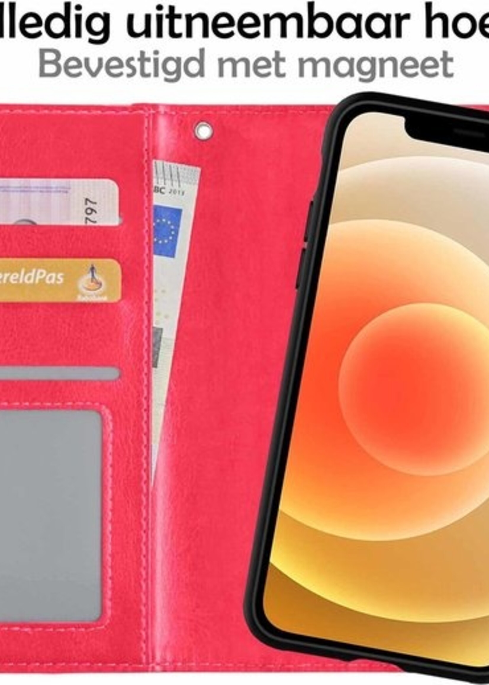 LUQ Hoesje Geschikt voor iPhone 12 Pro Hoesje Case Uitneembare Bookcase 2-in-1 Hoes - Hoes Geschikt voor iPhone 12 Pro Hoes Wallet Case Met Pasjeshouder Hoesje - Donkerroze