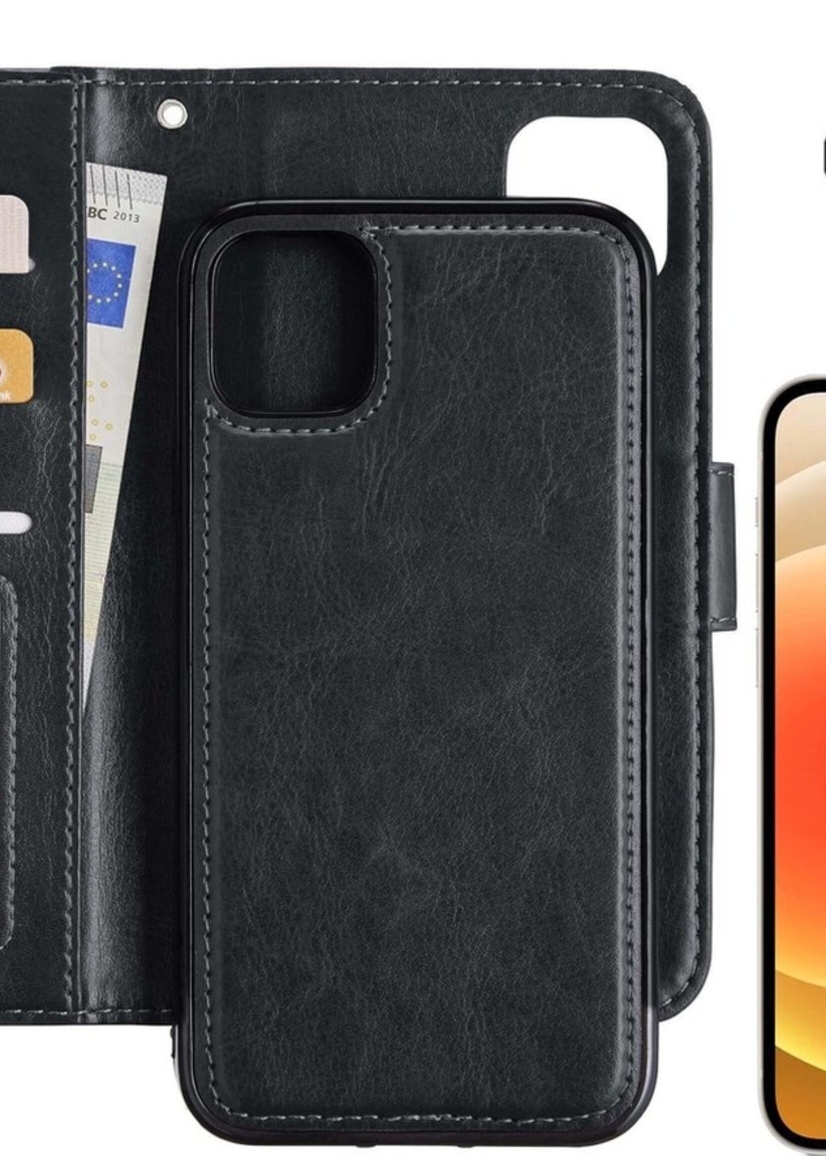 LUQ Hoesje Geschikt voor iPhone 12 Pro Hoesje Case Uitneembare Bookcase 2-in-1 Hoes Met Screenprotector - Hoes Geschikt voor iPhone 12 Pro Hoes Wallet Case Met Pasjeshouder Hoesje - Zwart