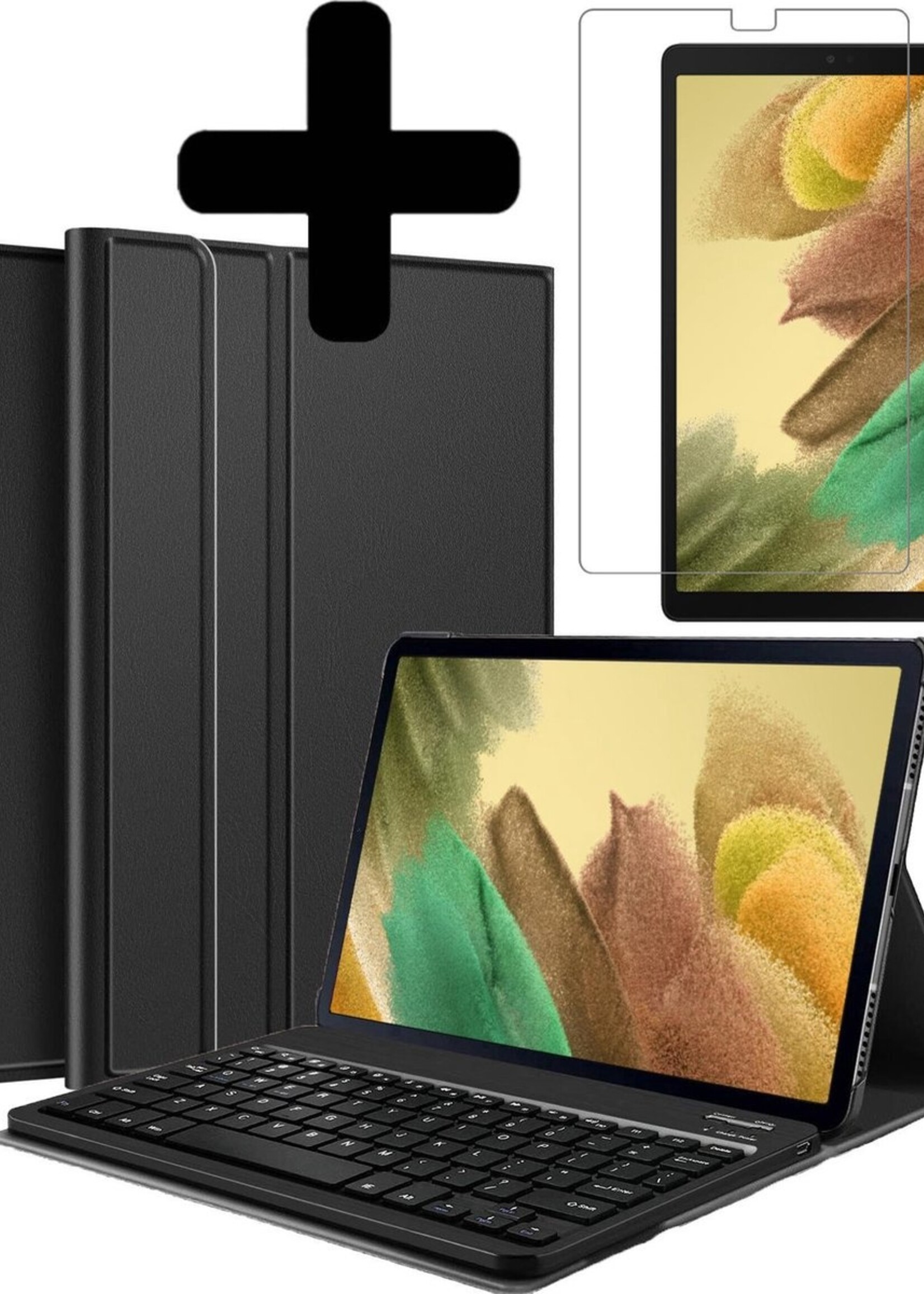 LUQ Hoes Geschikt voor Samsung Galaxy Tab A7 Lite Hoes Keyboard Cover Toetsenbord Hoesje Met Screenprotector - Hoesje Geschikt voor Samsung Tab A7 Lite Toetsenbord Hoes - Zwart