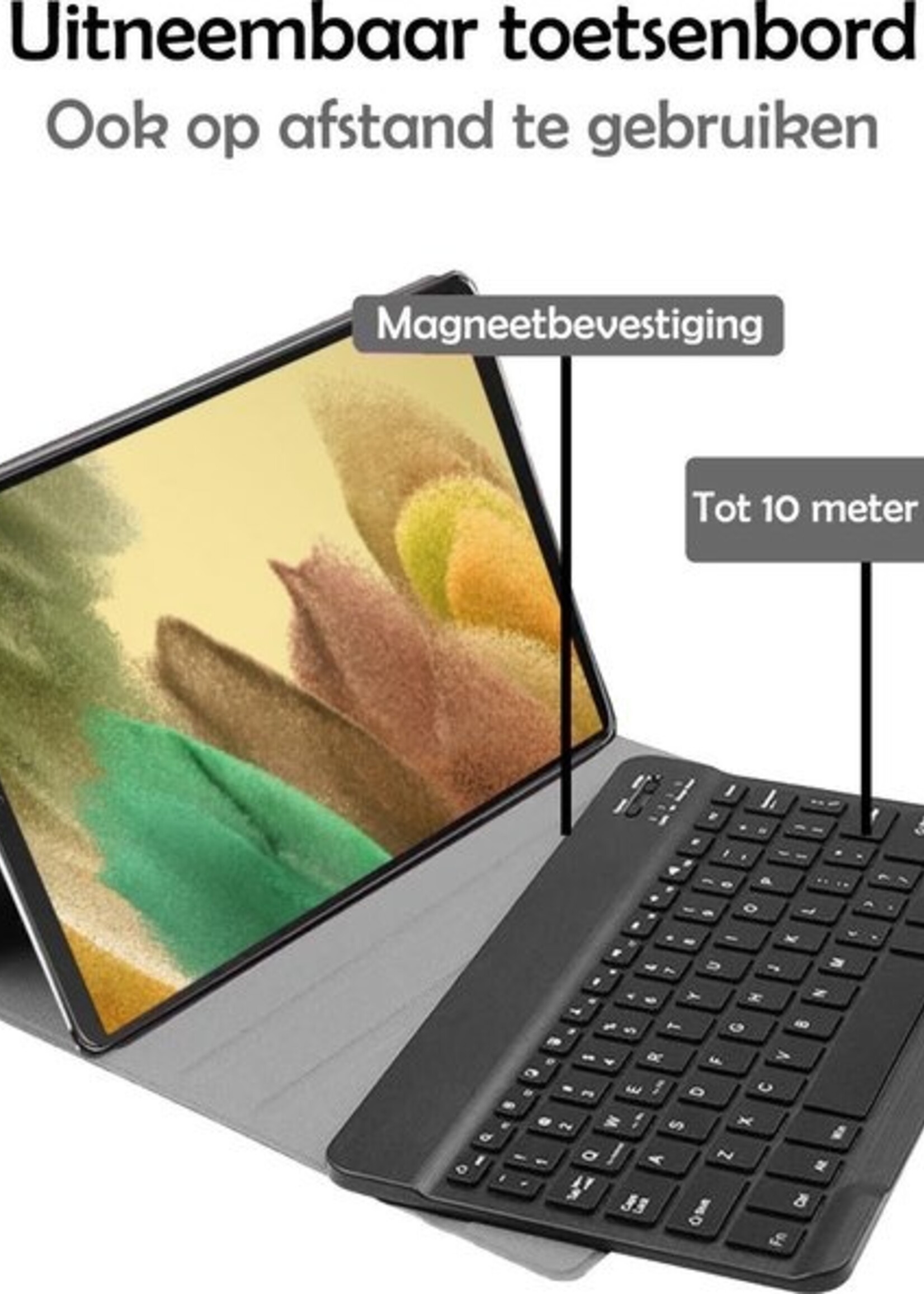 LUQ Hoes Geschikt voor Samsung Galaxy Tab A7 Lite Hoes Keyboard Cover Toetsenbord Hoesje Met Screenprotector - Hoesje Geschikt voor Samsung Tab A7 Lite Toetsenbord Hoes - Zwart