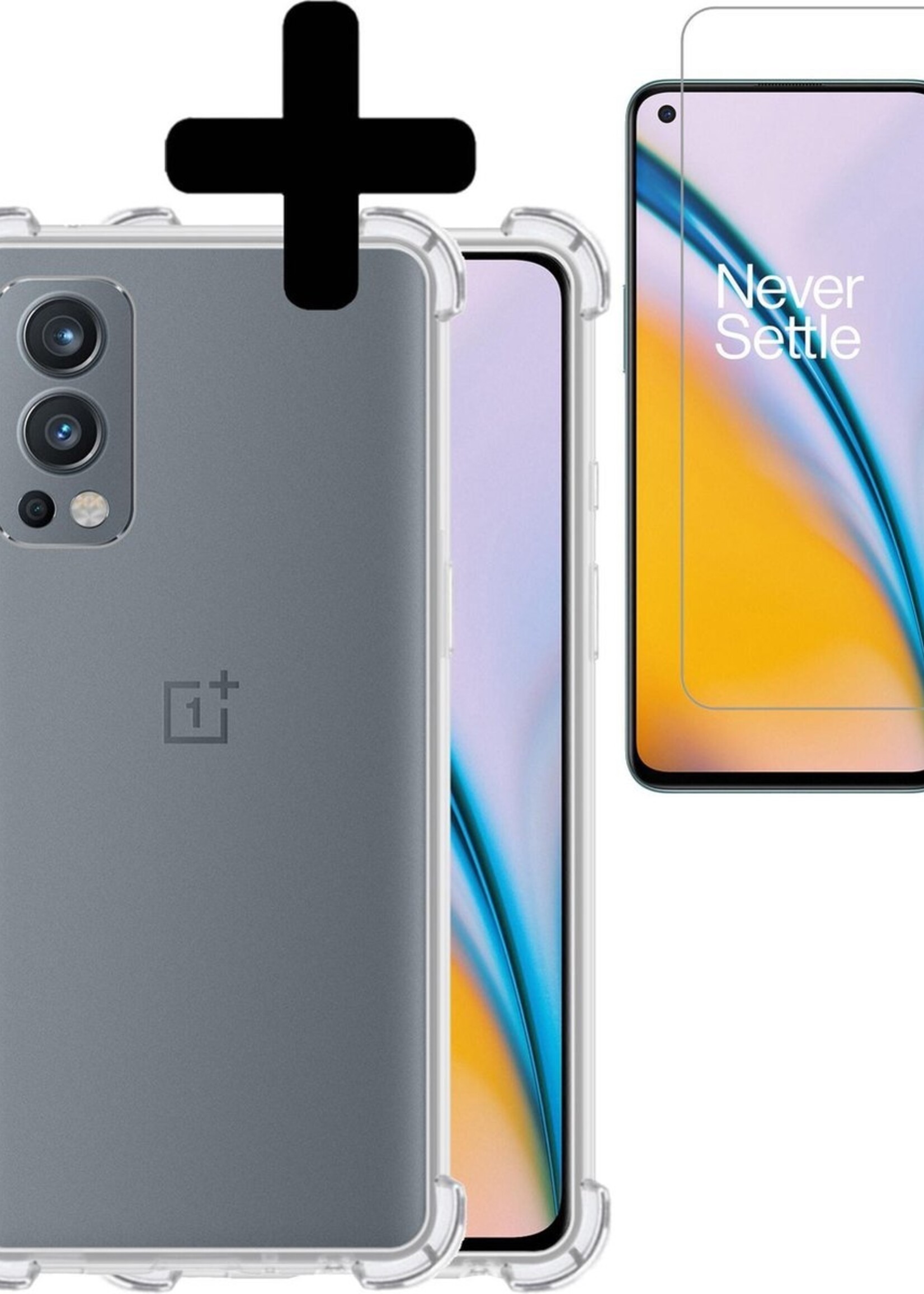 LUQ Hoesje Geschikt voor OnePlus Nord 2 Hoesje Shockproof Case Siliconen Met Screenprotector - Hoes Geschikt voor OnePlus Nord 2 Hoes Cover Siliconen - Transparant