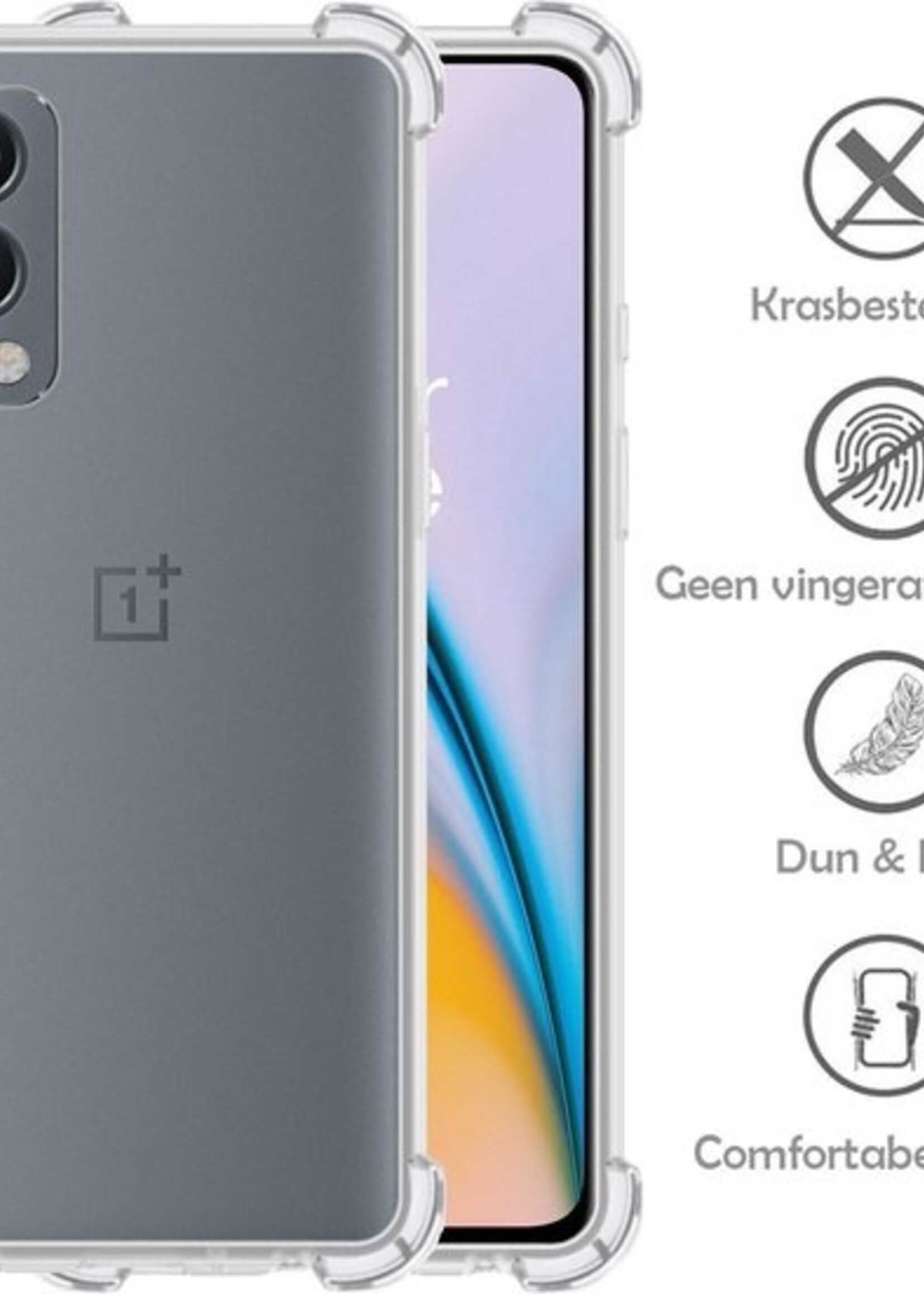 LUQ Hoesje Geschikt voor OnePlus Nord 2 Hoesje Shockproof Case Siliconen Met Screenprotector - Hoes Geschikt voor OnePlus Nord 2 Hoes Cover Siliconen - Transparant