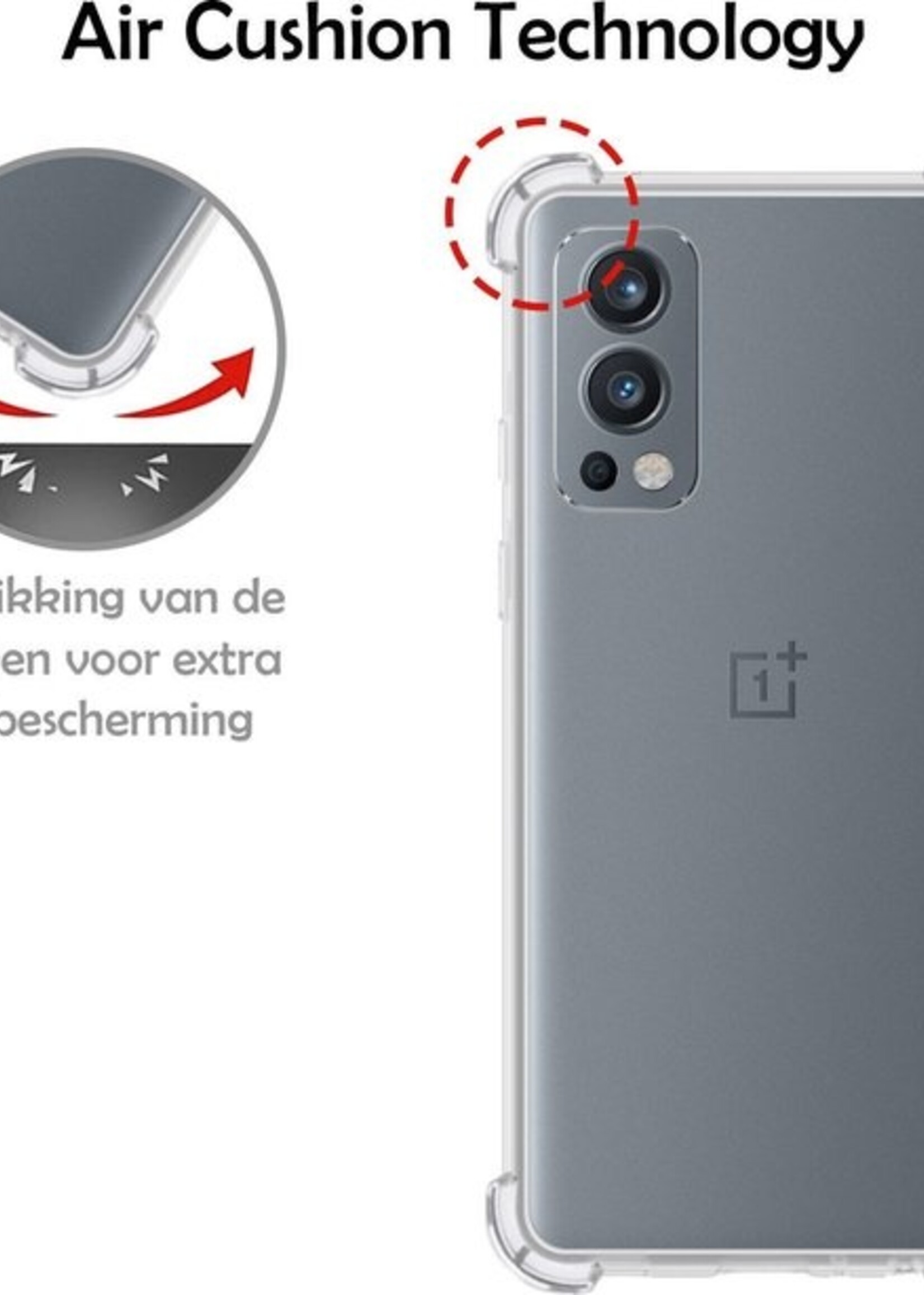 LUQ Hoesje Geschikt voor OnePlus Nord 2 Hoesje Shockproof Case Siliconen Met Screenprotector - Hoes Geschikt voor OnePlus Nord 2 Hoes Cover Siliconen - Transparant