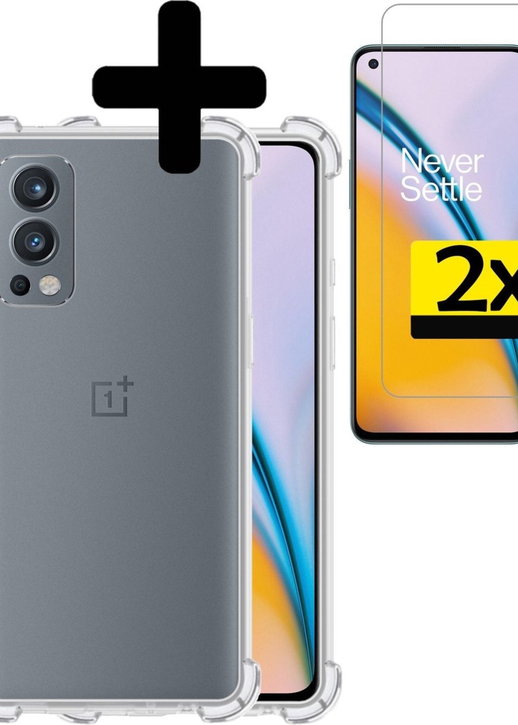 LUQ Hoesje Geschikt voor OnePlus Nord 2 Hoesje Shockproof Case Siliconen Met 2x Screenprotector - Hoes Geschikt voor OnePlus Nord 2 Hoes Cover Siliconen - Transparant