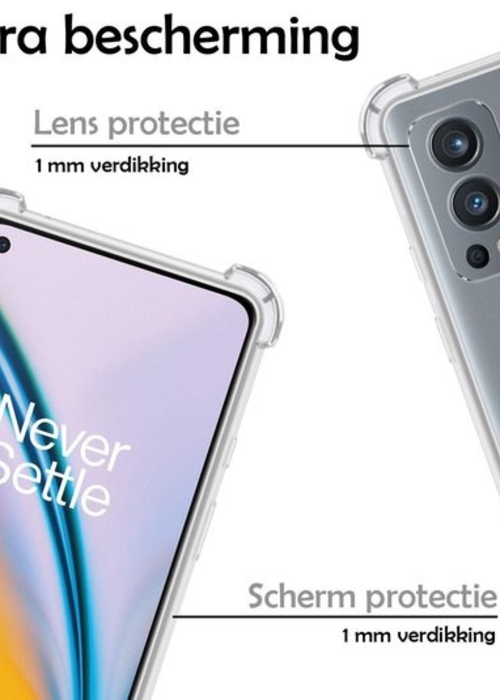 LUQ Hoesje Geschikt voor OnePlus Nord 2 Hoesje Shockproof Case Siliconen Met 2x Screenprotector - Hoes Geschikt voor OnePlus Nord 2 Hoes Cover Siliconen - Transparant