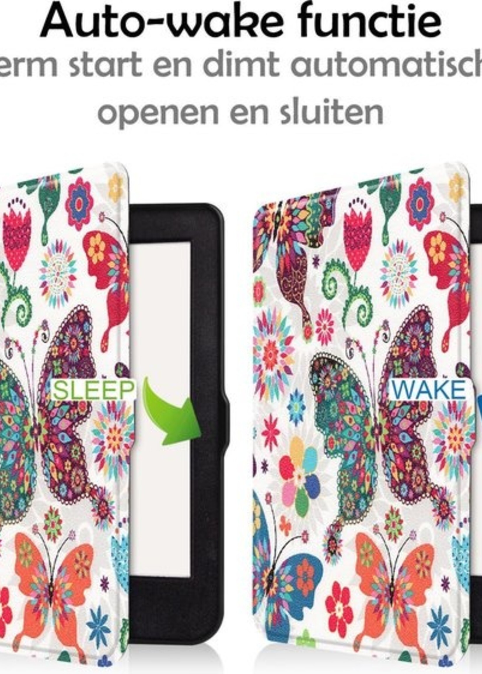 LUQ Hoesje Geschikt voor Kobo Nia Hoes Bescherm Hoesje Case Luxe Sleep Cover - Vlinders