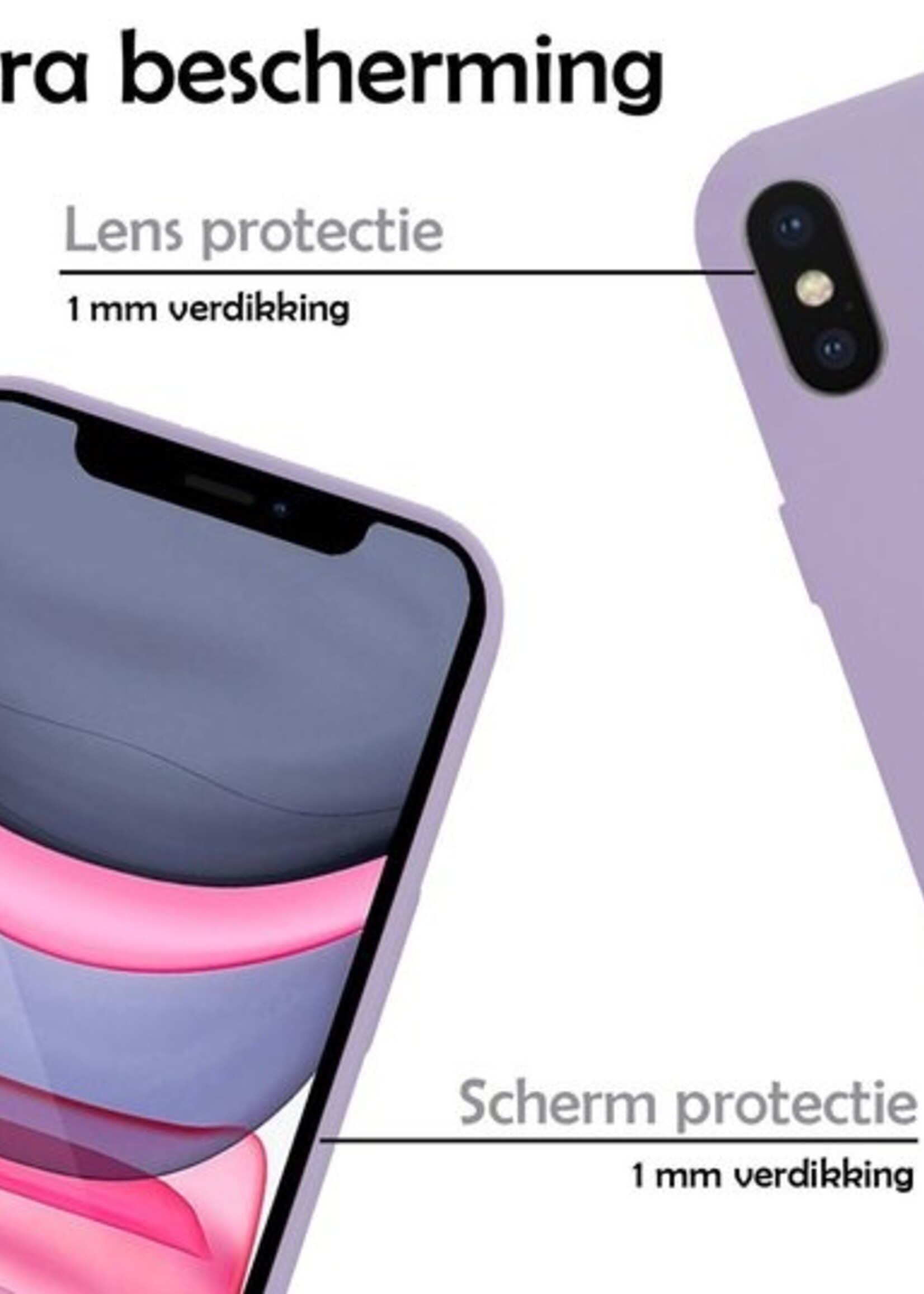 LUQ Hoesje Geschikt voor iPhone X Hoesje Siliconen Case Met 2x Screenprotector - Hoes Geschikt voor iPhone X Hoes Siliconen - Lila
