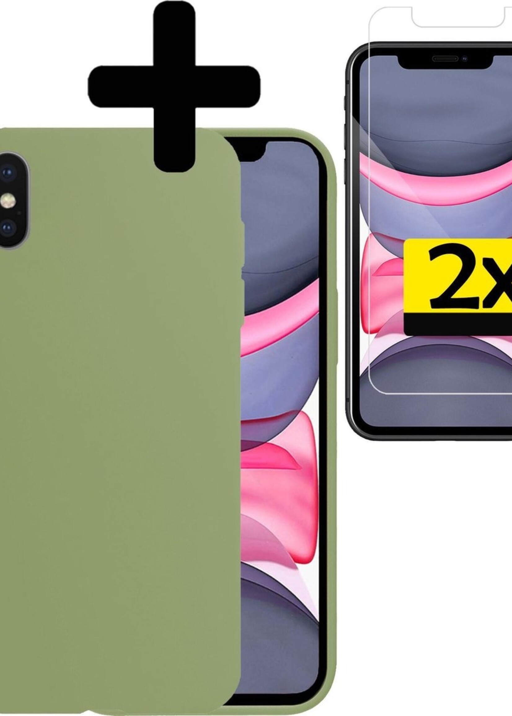 LUQ Hoesje Geschikt voor iPhone X Hoesje Siliconen Case Met 2x Screenprotector - Hoes Geschikt voor iPhone X Hoes Siliconen - Groen