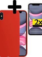 LUQ LUQ iPhone X Hoesje Siliconen Met 2x Screenprotector - Rood