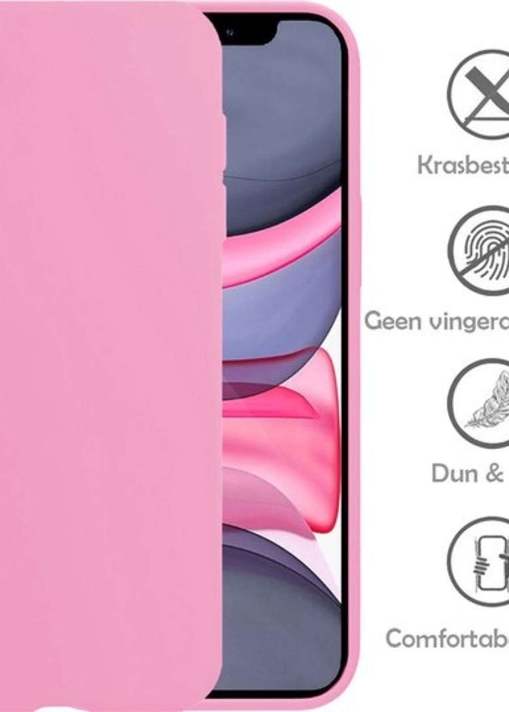 LUQ Hoesje Geschikt voor iPhone X Hoesje Siliconen Case Met Screenprotector - Hoes Geschikt voor iPhone X Hoes Siliconen - Roze