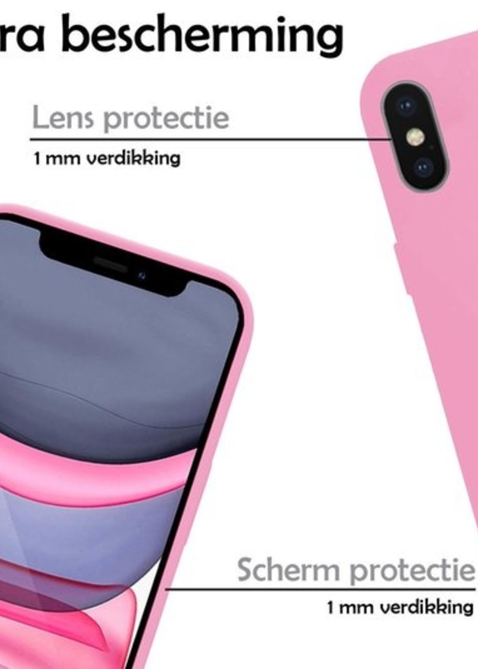 LUQ Hoesje Geschikt voor iPhone X Hoesje Siliconen Case Met 2x Screenprotector - Hoes Geschikt voor iPhone X Hoes Siliconen - Roze