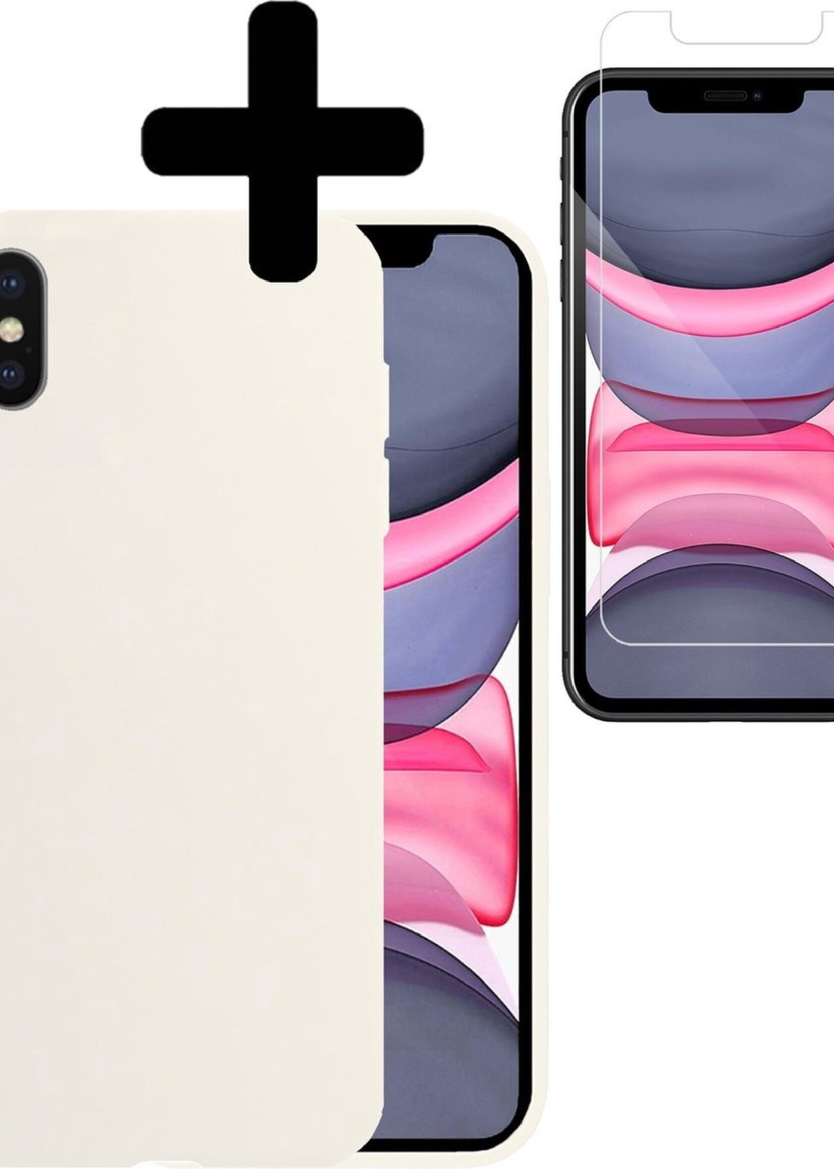 LUQ Hoesje Geschikt voor iPhone X Hoesje Siliconen Case Met Screenprotector - Hoes Geschikt voor iPhone X Hoes Siliconen - Wit