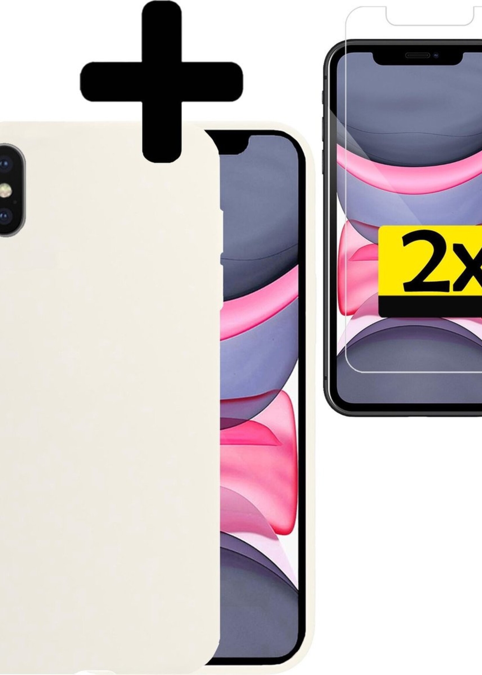 LUQ Hoesje Geschikt voor iPhone X Hoesje Siliconen Case Met 2x Screenprotector - Hoes Geschikt voor iPhone X Hoes Siliconen - Wit