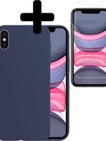 LUQ LUQ iPhone Xs Hoesje Siliconen Met Screenprotector - Donkerblauw
