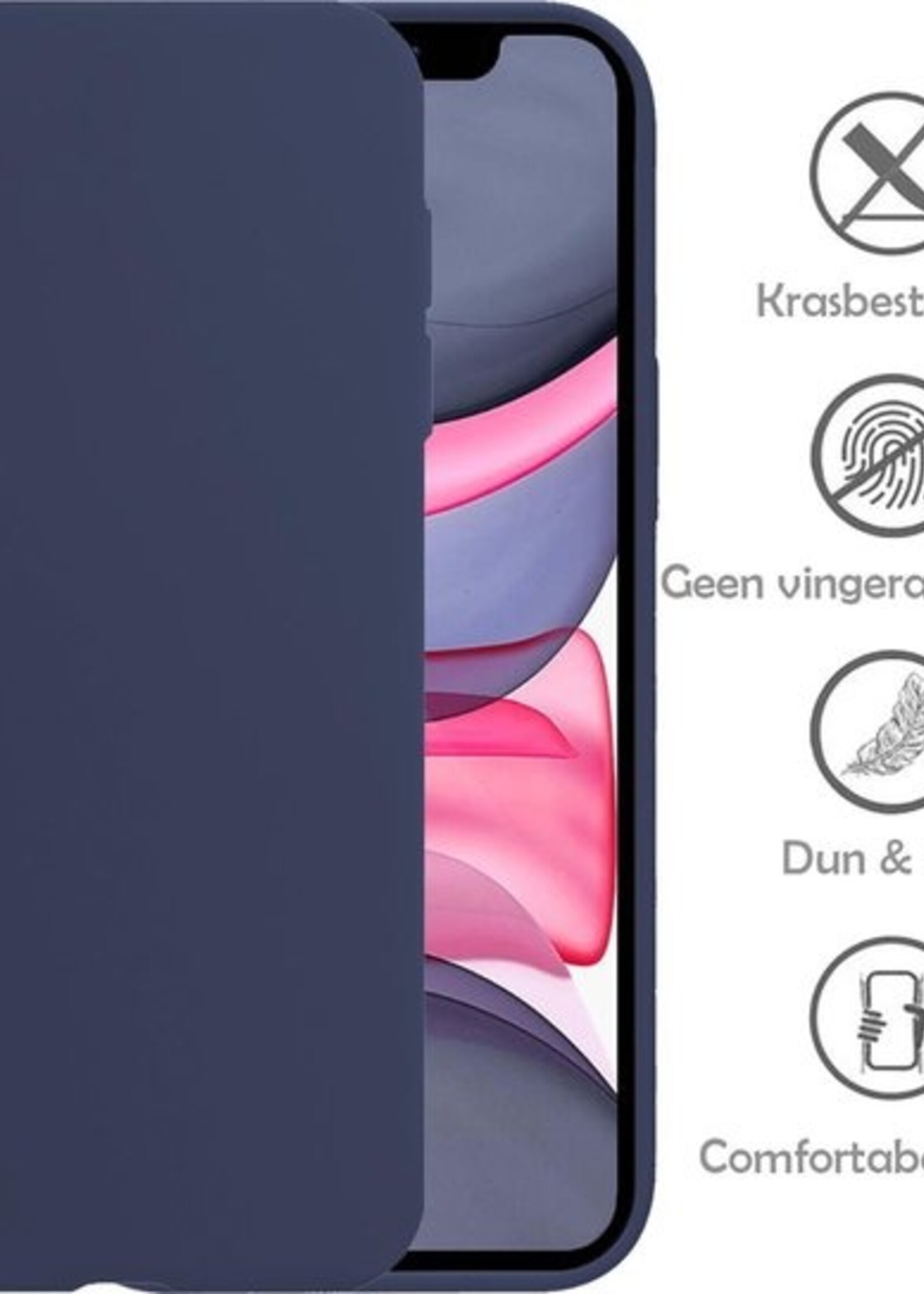 LUQ Hoesje Geschikt voor iPhone Xs Hoesje Siliconen Case Met Screenprotector - Hoes Geschikt voor iPhone Xs Hoes Siliconen - Donkerblauw