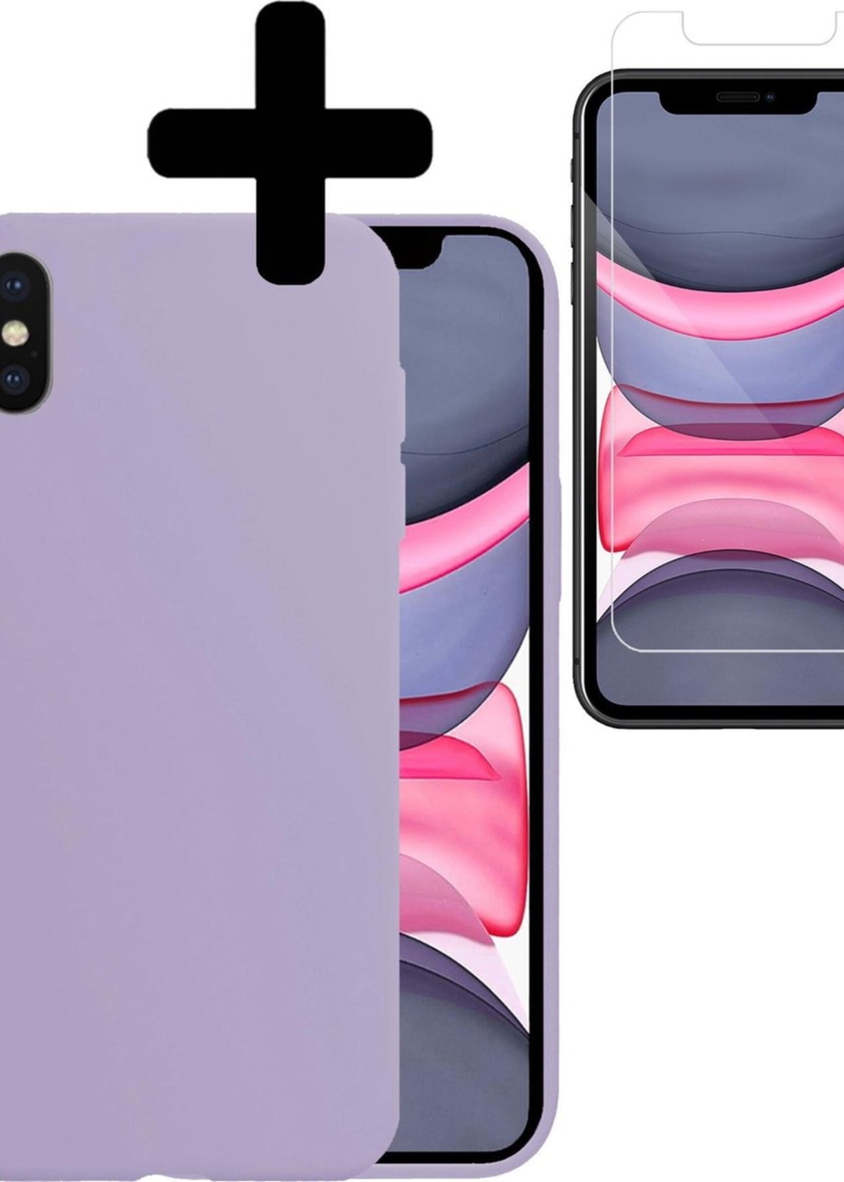 LUQ Hoesje Geschikt voor iPhone Xs Hoesje Siliconen Case Met Screenprotector - Hoes Geschikt voor iPhone Xs Hoes Siliconen - Lila