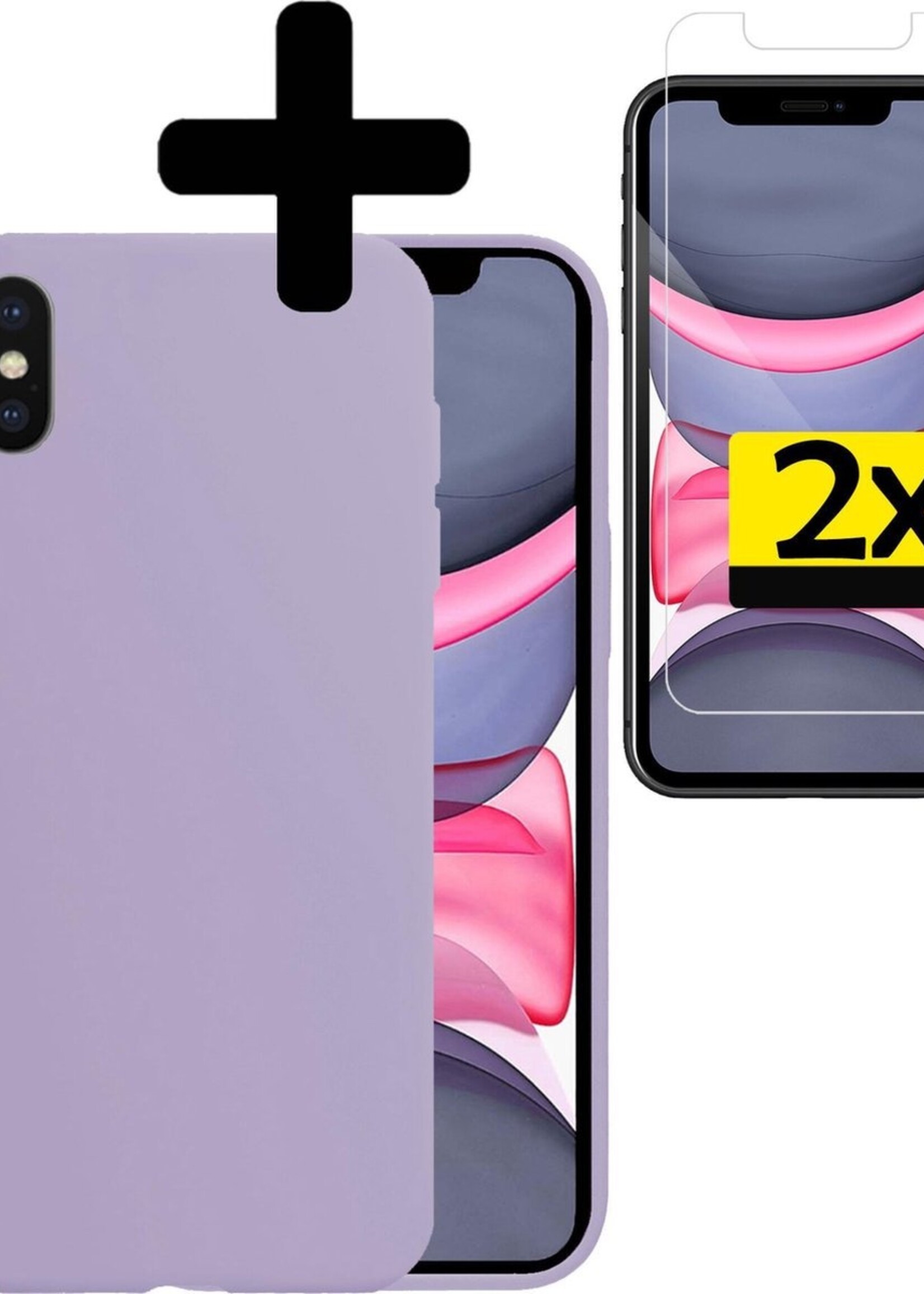 LUQ Hoesje Geschikt voor iPhone Xs Hoesje Siliconen Case Met 2x Screenprotector - Hoes Geschikt voor iPhone Xs Hoes Siliconen - Lila