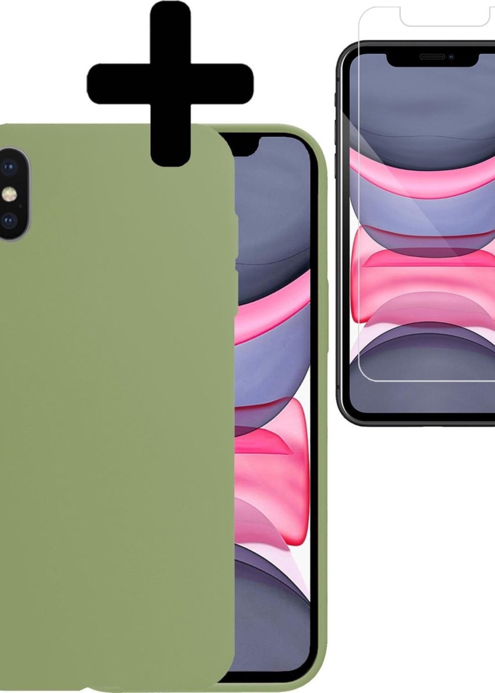 LUQ Hoesje Geschikt voor iPhone Xs Hoesje Siliconen Case Met Screenprotector - Hoes Geschikt voor iPhone Xs Hoes Siliconen - Groen