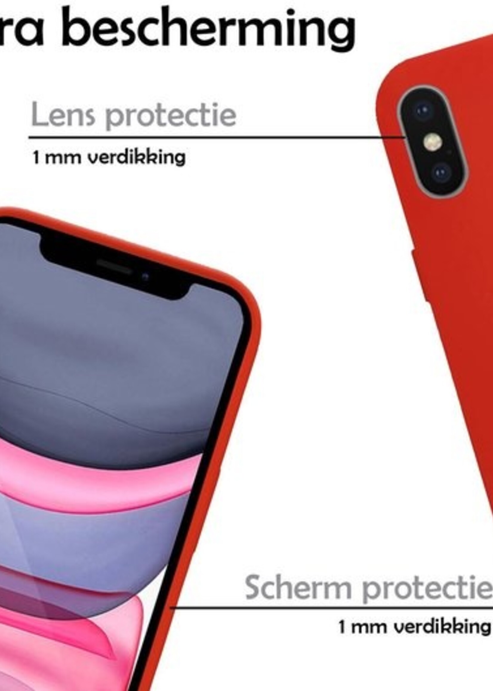 LUQ Hoesje Geschikt voor iPhone Xs Hoesje Siliconen Case Met Screenprotector - Hoes Geschikt voor iPhone Xs Hoes Siliconen - Rood