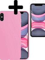 LUQ LUQ iPhone Xs Hoesje Siliconen Met Screenprotector - Roze