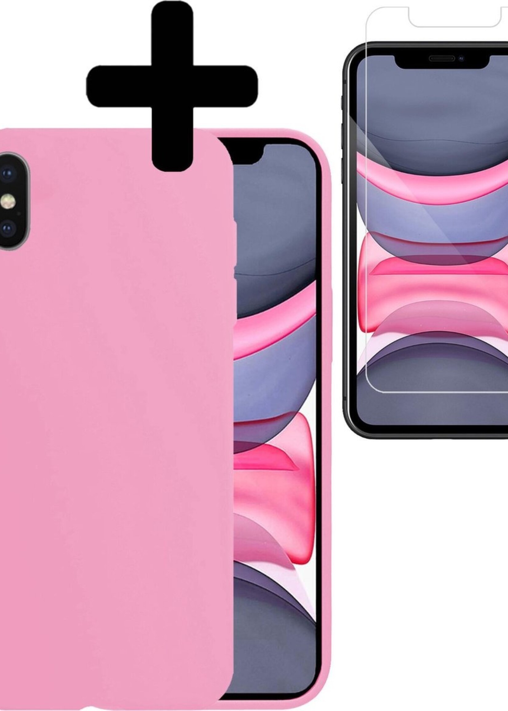 LUQ Hoesje Geschikt voor iPhone Xs Hoesje Siliconen Case Met Screenprotector - Hoes Geschikt voor iPhone Xs Hoes Siliconen - Roze