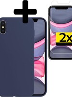 LUQ LUQ iPhone Xs Max Hoesje Siliconen Met 2x Screenprotector - Donkerblauw