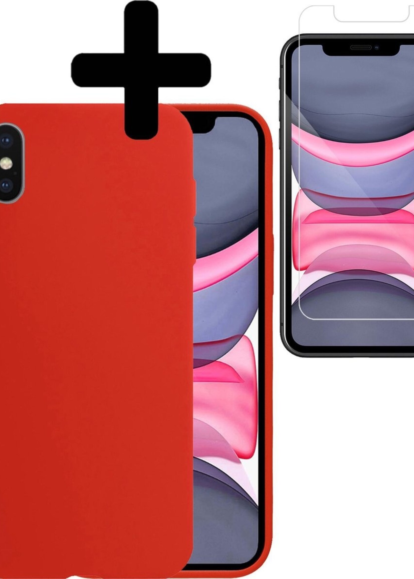 LUQ Hoesje Geschikt voor iPhone Xs Max Hoesje Siliconen Case Met Screenprotector - Hoes Geschikt voor iPhone Xs Max Hoes Siliconen - Rood