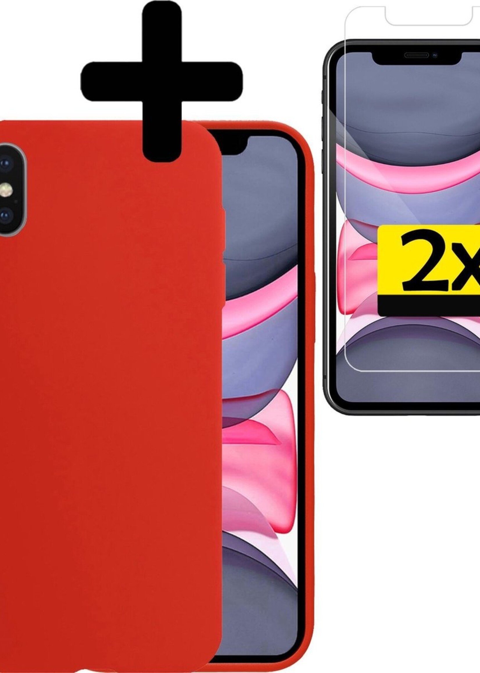 LUQ Hoesje Geschikt voor iPhone Xs Max Hoesje Siliconen Case Met 2x Screenprotector - Hoes Geschikt voor iPhone Xs Max Hoes Siliconen - Rood