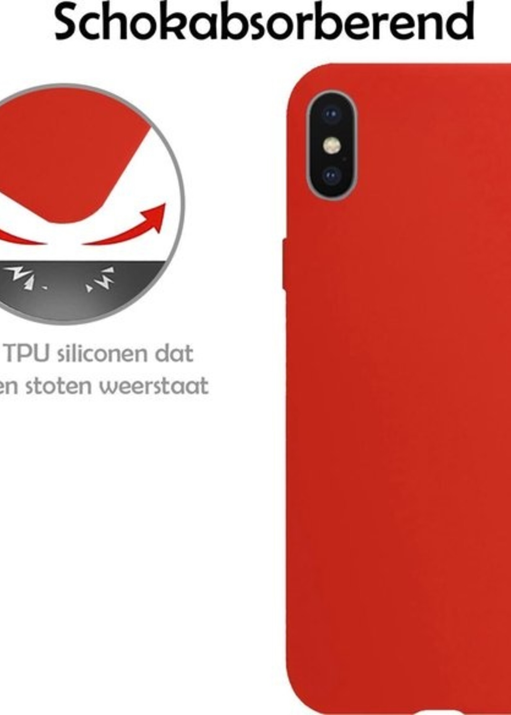 LUQ Hoesje Geschikt voor iPhone Xs Max Hoesje Siliconen Case Met 2x Screenprotector - Hoes Geschikt voor iPhone Xs Max Hoes Siliconen - Rood