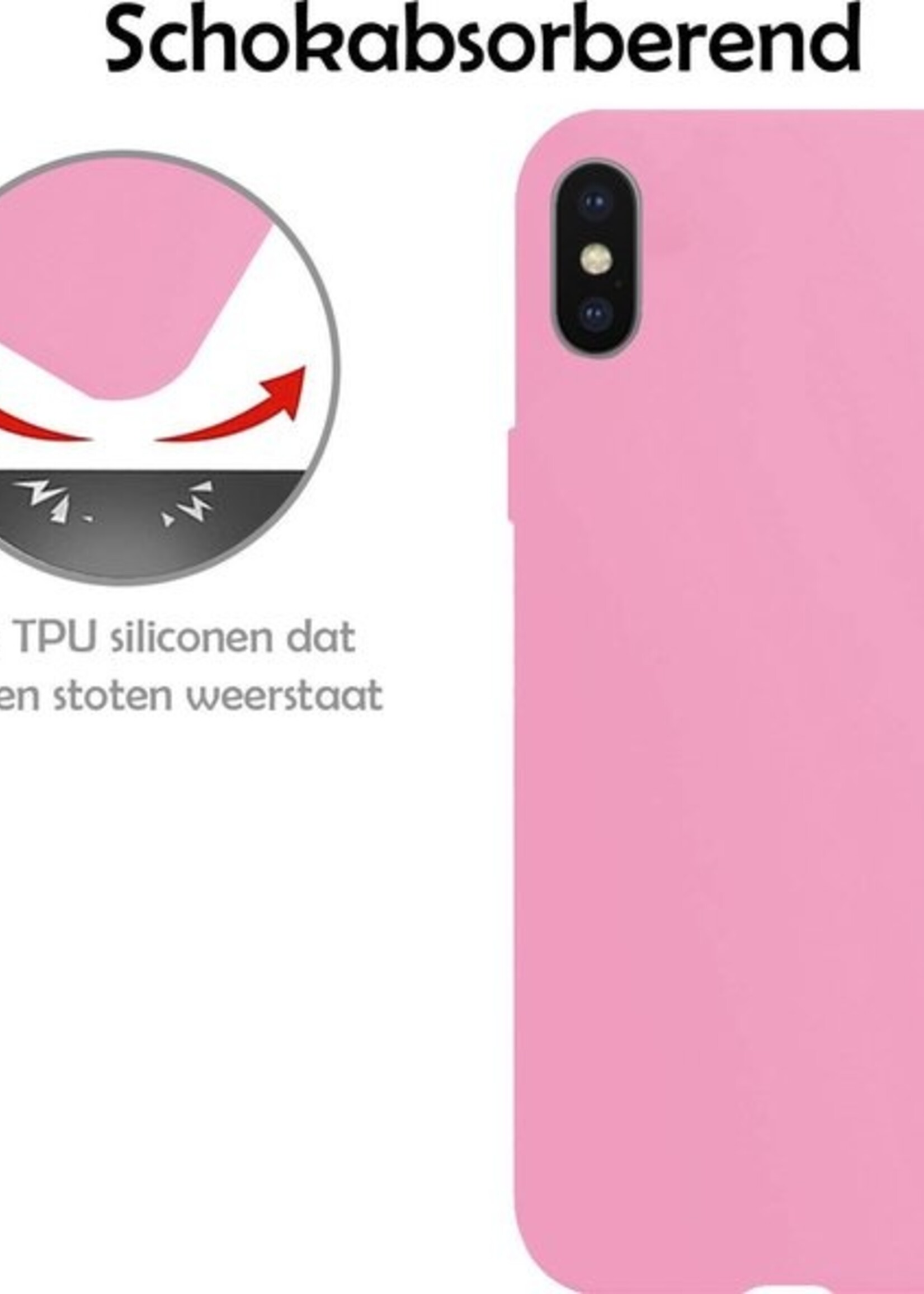 LUQ Hoesje Geschikt voor iPhone Xs Max Hoesje Siliconen Case Met Screenprotector - Hoes Geschikt voor iPhone Xs Max Hoes Siliconen - Roze