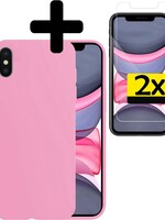 LUQ LUQ iPhone Xs Max Hoesje Siliconen Met 2x Screenprotector - Roze