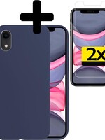 LUQ LUQ iPhone XR Hoesje Siliconen Met 2x Screenprotector - Donkerblauw