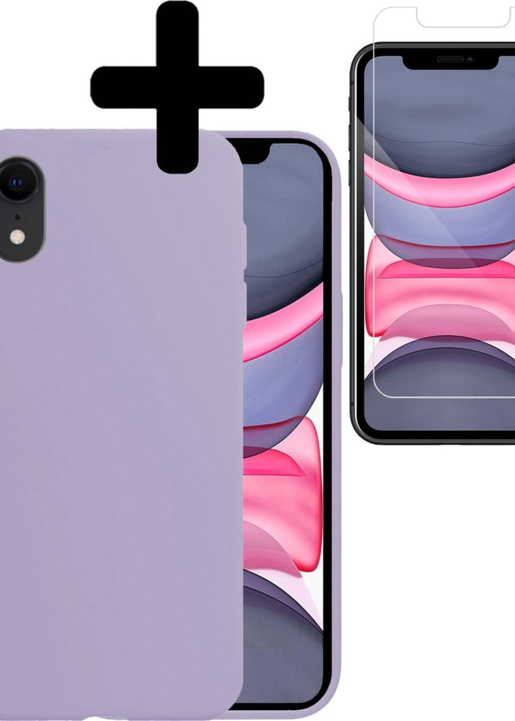 LUQ Hoesje Geschikt voor iPhone XR Hoesje Siliconen Case Met Screenprotector - Hoes Geschikt voor iPhone XR Hoes Siliconen - Lila