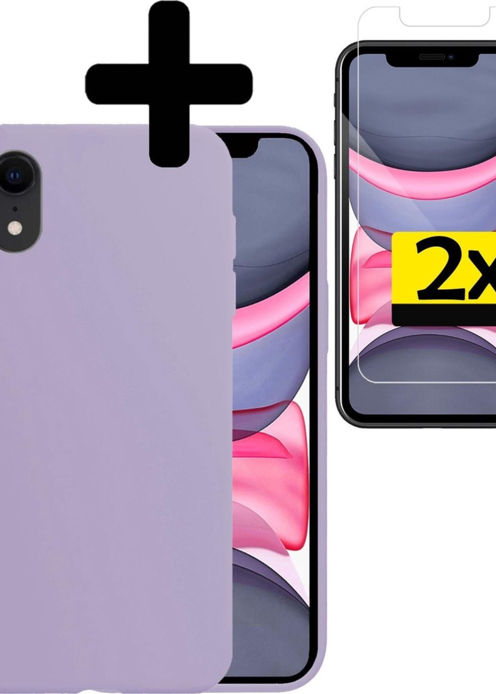 LUQ Hoesje Geschikt voor iPhone XR Hoesje Siliconen Case Met 2x Screenprotector - Hoes Geschikt voor iPhone XR Hoes Siliconen - Lila