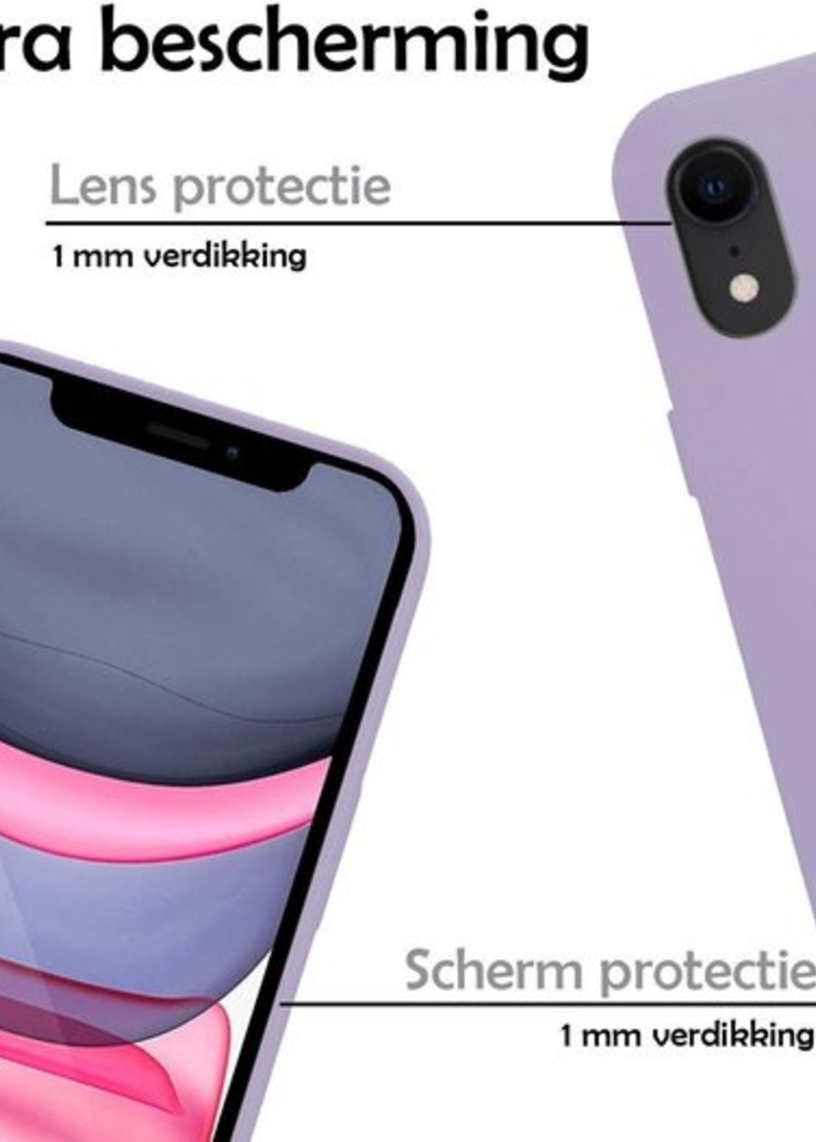 LUQ Hoesje Geschikt voor iPhone XR Hoesje Siliconen Case Met 2x Screenprotector - Hoes Geschikt voor iPhone XR Hoes Siliconen - Lila