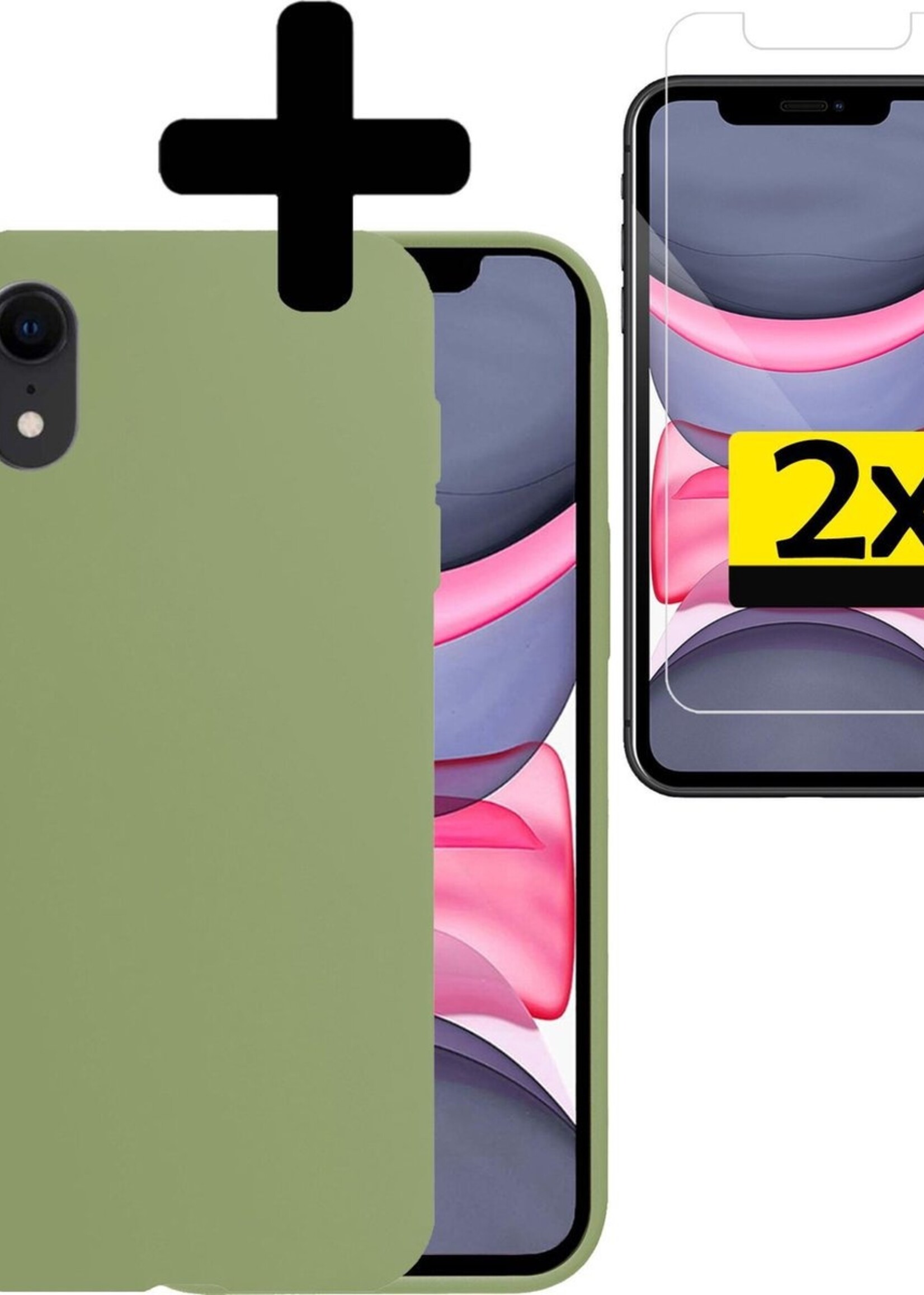 LUQ Hoesje Geschikt voor iPhone XR Hoesje Siliconen Case Met 2x Screenprotector - Hoes Geschikt voor iPhone XR Hoes Siliconen - Groen