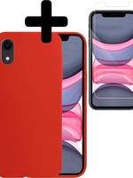LUQ LUQ iPhone XR Hoesje Siliconen Met Screenprotector - Rood
