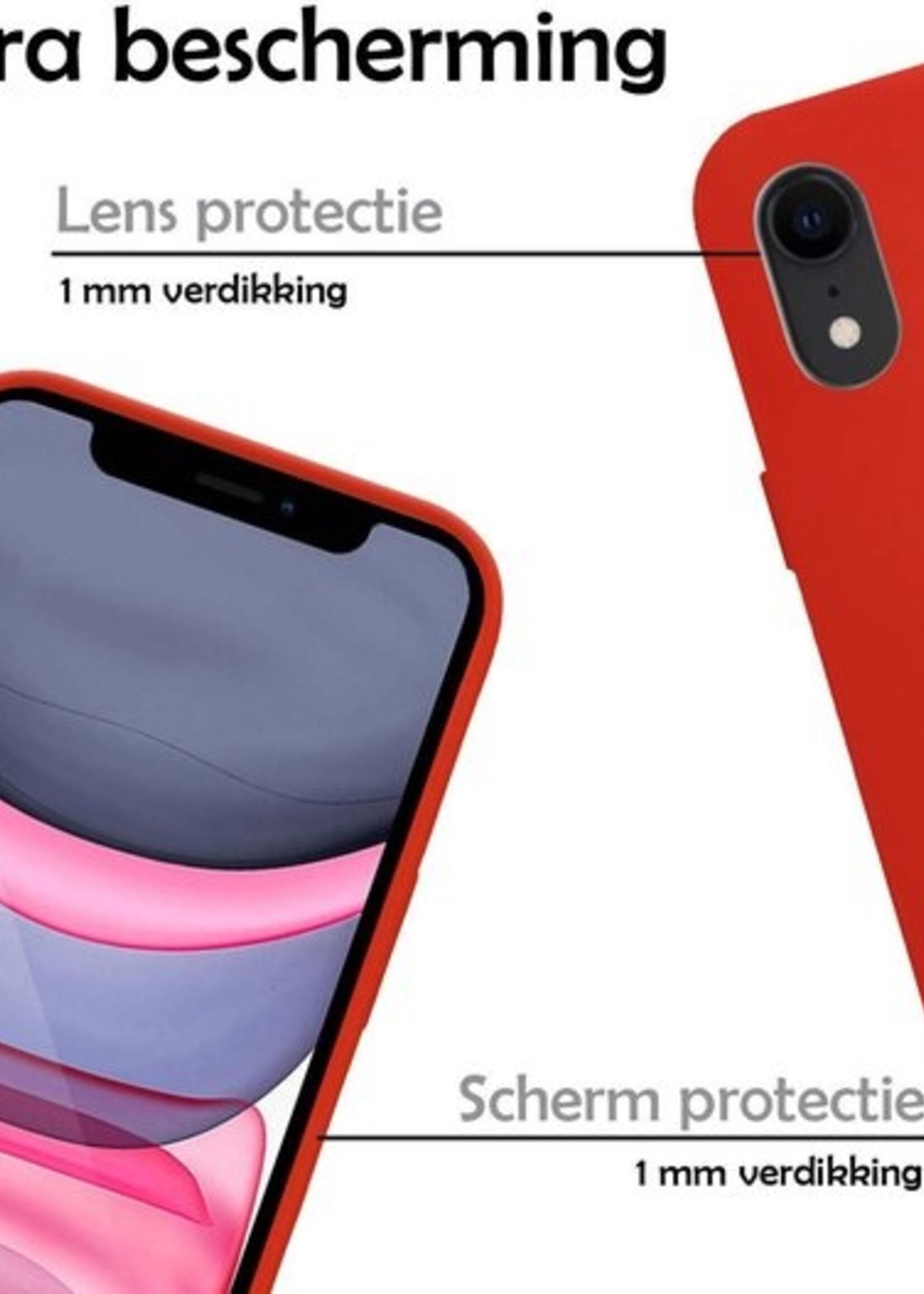 LUQ Hoesje Geschikt voor iPhone XR Hoesje Siliconen Case Met Screenprotector - Hoes Geschikt voor iPhone XR Hoes Siliconen - Rood