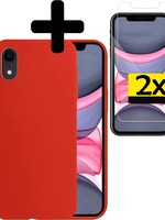 LUQ LUQ iPhone XR Hoesje Siliconen Met 2x Screenprotector - Rood