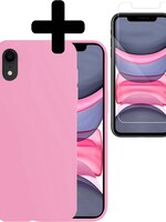LUQ LUQ iPhone XR Hoesje Siliconen Met Screenprotector - Roze