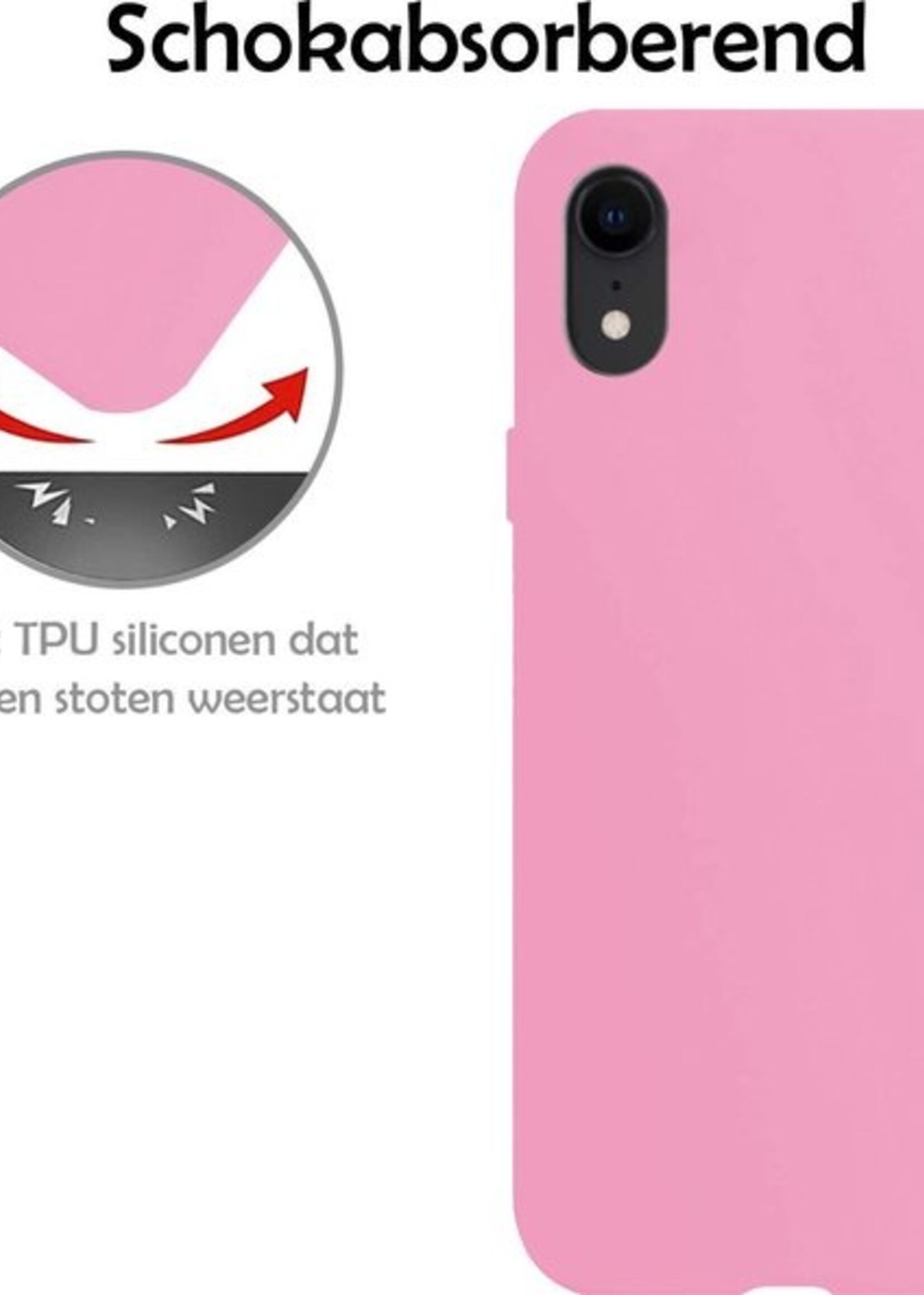 LUQ Hoesje Geschikt voor iPhone XR Hoesje Siliconen Case Met Screenprotector - Hoes Geschikt voor iPhone XR Hoes Siliconen - Roze