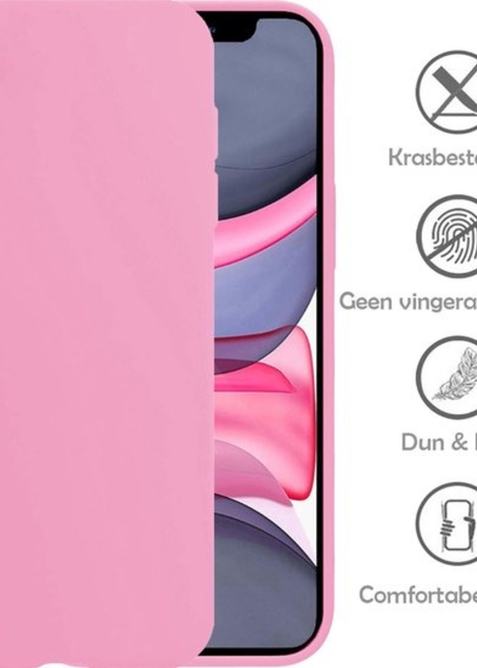 LUQ Hoesje Geschikt voor iPhone XR Hoesje Siliconen Case Met 2x Screenprotector - Hoes Geschikt voor iPhone XR Hoes Siliconen - Roze