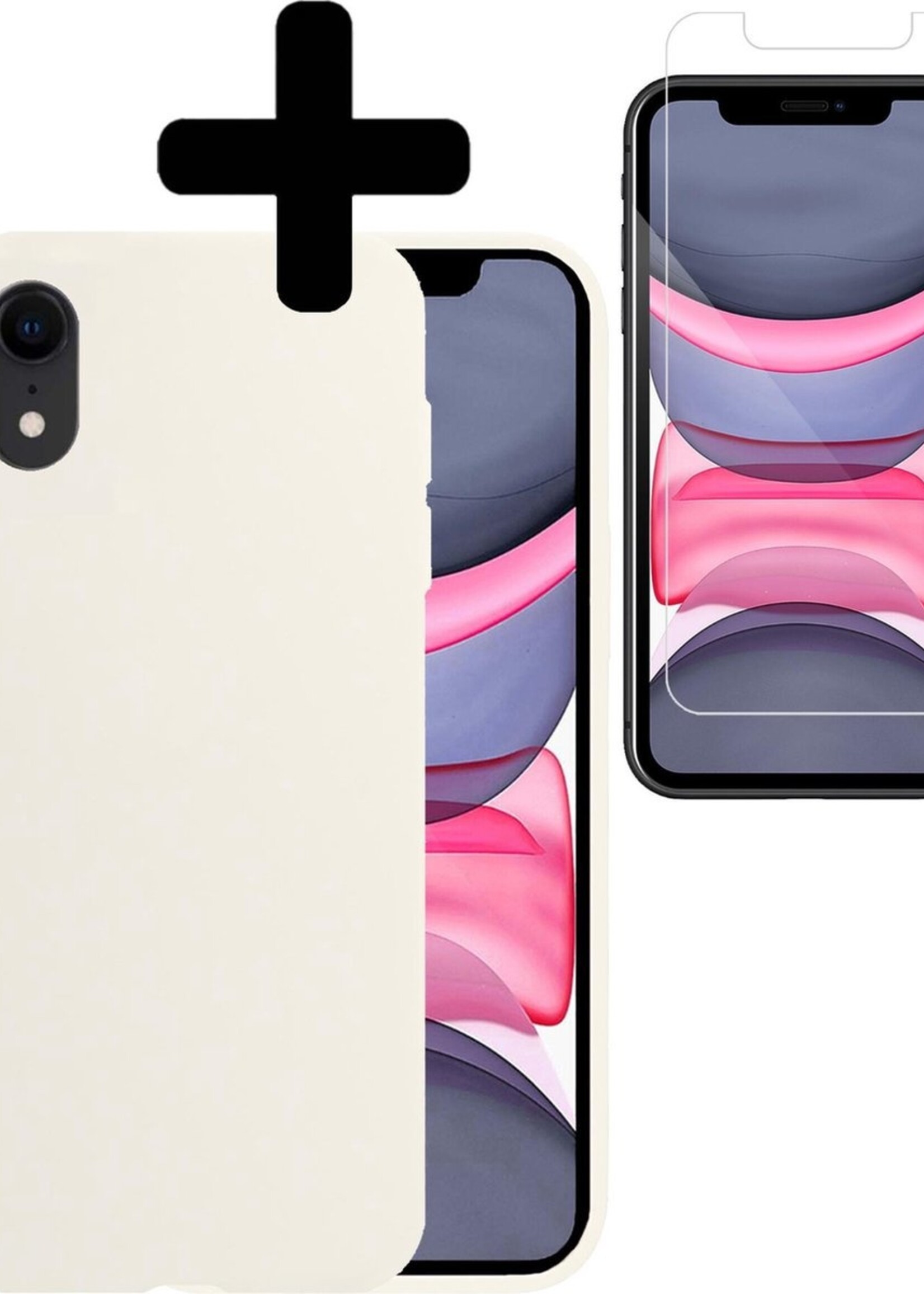 LUQ Hoesje Geschikt voor iPhone XR Hoesje Siliconen Case Met Screenprotector - Hoes Geschikt voor iPhone XR Hoes Siliconen - Wit