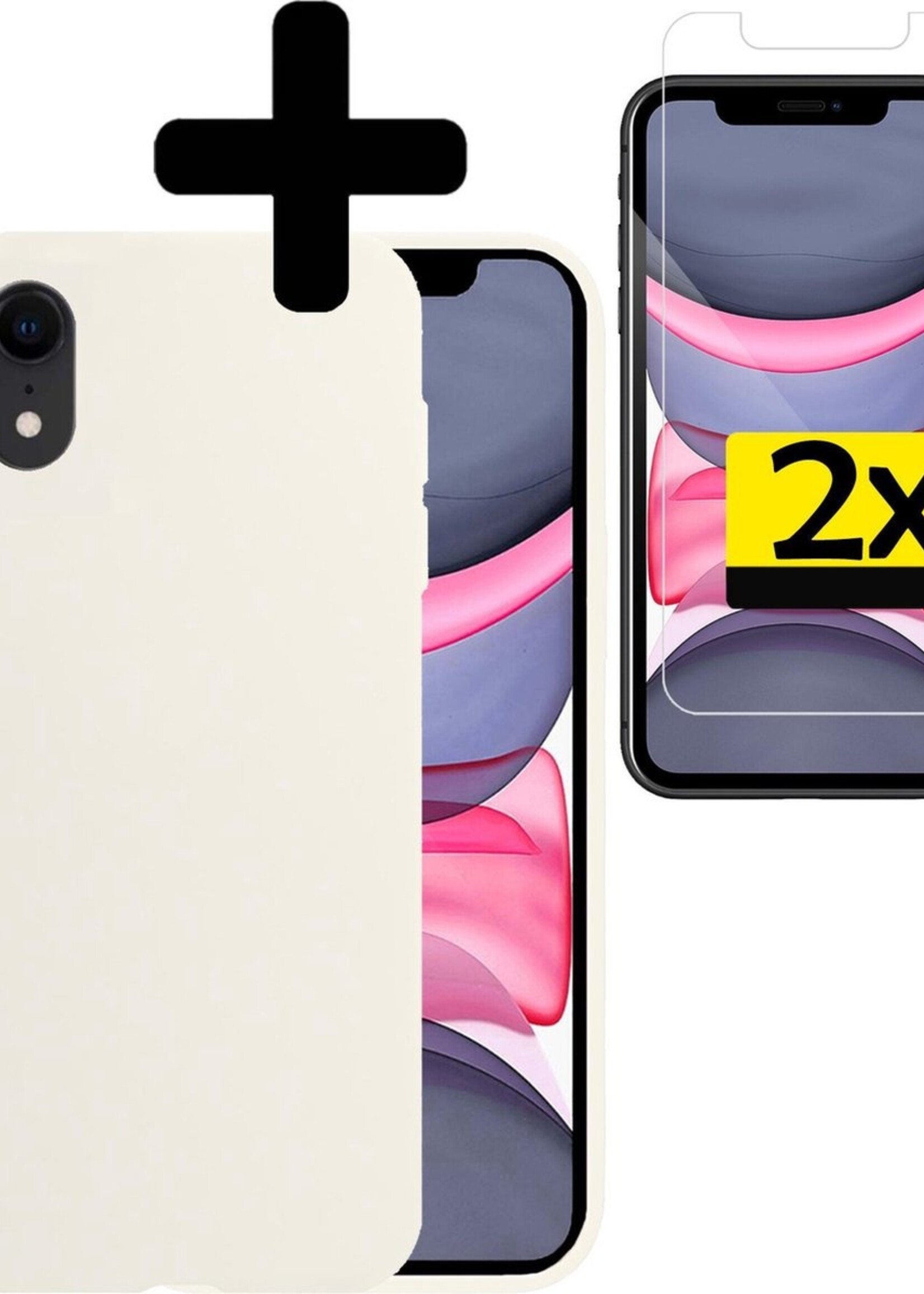 LUQ Hoesje Geschikt voor iPhone XR Hoesje Siliconen Case Met 2x Screenprotector - Hoes Geschikt voor iPhone XR Hoes Siliconen - Wit